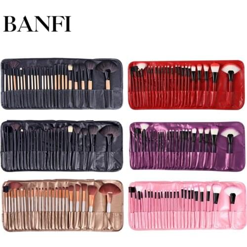 BANFI 24pcs Makeup Brushes Set Powder Foundation Large Eye Shadow Angled Brow Makeup Brushes Kit With a Bag Beauty Cosmetic Tool