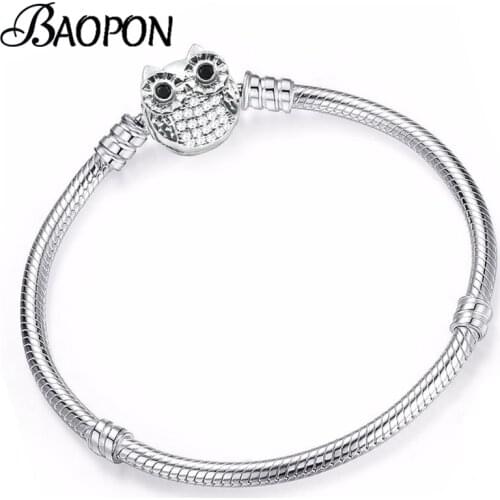 BAOPON 2019 Color Owl Crystal Clip Snake Chain Charms Bracelets for Women Jewelry Making 3mm Bracelets Fashion Gift 12 Styles