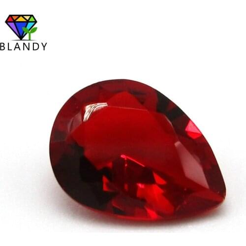 Free Shipping 2x3~13x18mm Pear Shape Loose Stone Red Color Glass AAAAA Synthetic Gems For Jewelry DIY Stone
