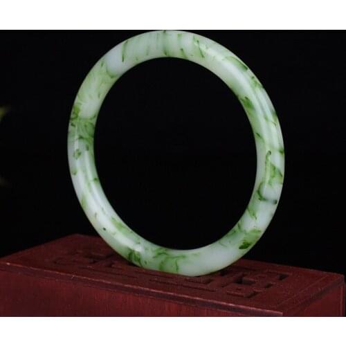 Natural Green Blue and White Hand-carved Round Bar Jade Bracelet Fashion Boutique Jewelry Womens Turquoise Beauty Bracelet