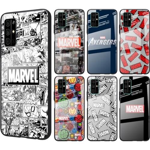 Tempered Glass Cover Marvel Logo Avengers For Huawei Honor 30 20 10 9X 8X Pro Plus Lite Shockproof Shell Phone Case