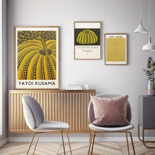 Yayoi Kusama Pumpkin Infinity Nets Exhibition Poster Canvas Painting Abstract Print Wall Art Pictures for Living Room Home Decor