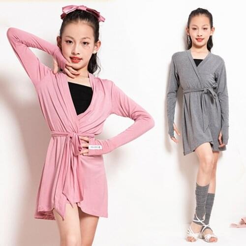 New Latin Dance Dress Kids Girls Fringe Dance Clothes Long-Sleeved Pink Dress Samba Practice Wear Performance Dance Dress BL4840