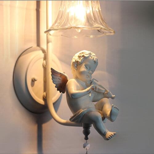 European Style Fashion Room Bedside Wall Lamp Creative Resin Violin Angel Bedroom Wall Lamp