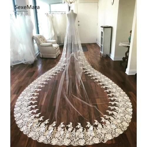 Luxury High Quality Customized Wedding Veil Lace Applique Edge Soft Netting One Tier Cathedral Bridal Veil Wedding Accessory