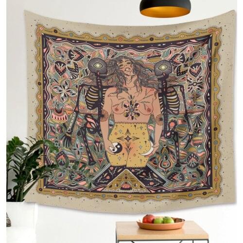 Cilected INS Retro Flower Girl Skull Tapestry Home Living Room Bedroom Decor Wall Covering Wall Tapestry Beach Towel Tapestry