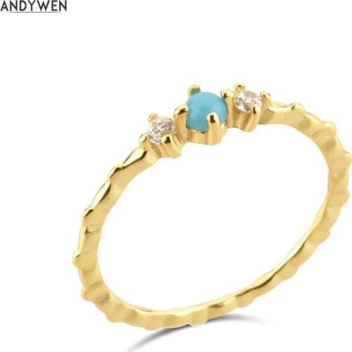 ANDYWEN 100% 925 Sterling Silver Gold Turquoise Zircon CZ Rings Women Luxury Fine Jewelry Wedding For Women Party Luxury