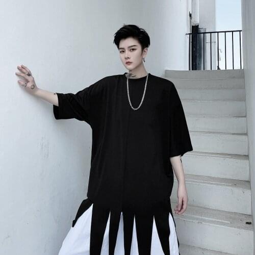 Summer New Fashion Mens Irregular Solid O-Neck Cotton T-shirt High quality Comfortable Loose Male Short Sleeves Tshirt