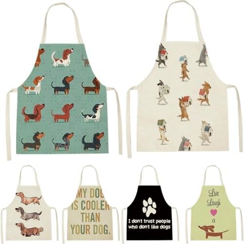 Cartoon Dog Paw Patrolling Cotton Dachshund Dog Painted Bulldog Dachshund Kitchen Apron Housewife Aprons Cooking Household