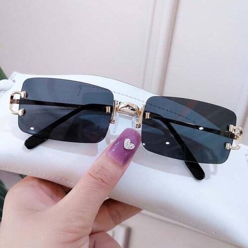 LNFCXI Gold No Frame Rectangle Retro Sunglasses for Men Metal Frame Rimless Glasses for Women Colorful Glasses Gafas Hombre