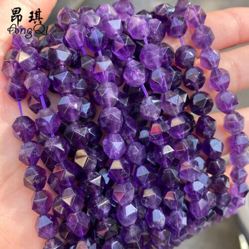 Faceted Natural Stone Purple Amethysts Crystal Quartz Loose Beads 15'' Strand 6 8 10mm Pick Size For Jewelry Making DIY Bracelet