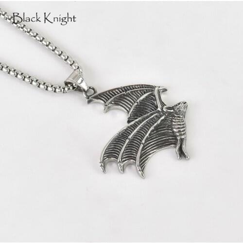 Black Knight Vintage silver color Flying Bat pendant necklace stainless steel animal bat necklace Gothetic Punk jewelry BLKN0750