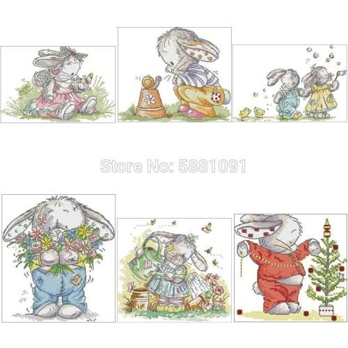 Patch Rabbit-3 patterns Counted Cross Stitch 11CT 14CT DIY Chinese Cross Stitch Kit Embroidery Needlework Sets home decor