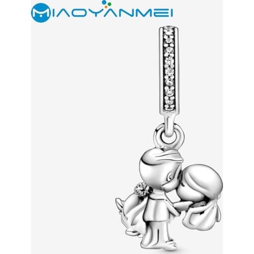 Wedding Anniversary Gift 925 Sterling Silver Beads Married Couple Dangle Charm fit Original Pandora Bracelets Women DIY Jewelry