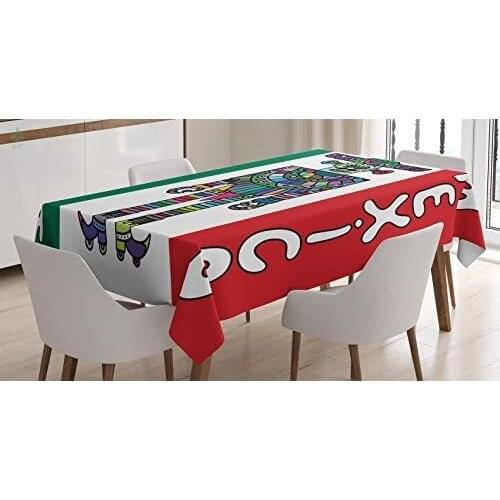 Robot With Sombrero And Poncho On Mexican Flag Colored Background Print Rectangular Table Cover For Dining Room Kitchen Decor