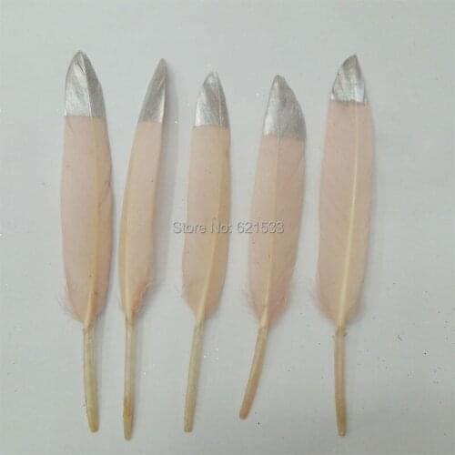 Silver Dipped Blush Pink Duck feathers,Metallic Silver hand painted duck Cocottes feathers,new feathers/10-15cm long,100pcs/lot