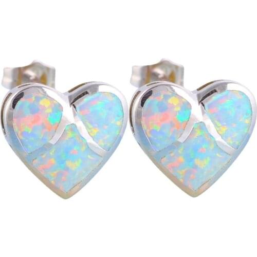 Cute Women Heart Stud Earrings Fashion White Imitaiton Fire Opal Earrings For Women Accessories Jewelry Wedding Party Girl Gift