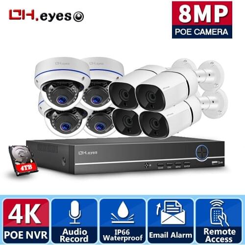OH.eyes 4K Security CCTV System 8CH POE NVR 8MP IMX415 Outdoor Waterproof POE Audio IP Camera H.265 Video Surveillance Kit