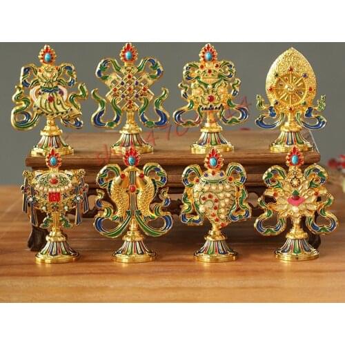 Tantra auspicious eight treasures, Nepalese craft, electroplating gilding, hand painted auspicious eight treasures
