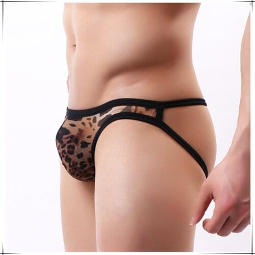 Sexy Mens Panties Jockstrap Thong Leopard Male Shorts Briefs Set Double Strand G String Underwear Gay Sissy Lingerie Suspender