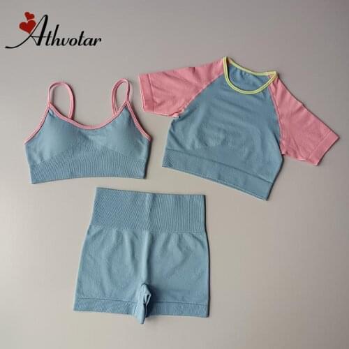 ATHVOTAR Women Seamless Fitness Suits Sexy Elastic Tracksuits Women Patchwork Sports Set Running Work Out Breathable Gym Set