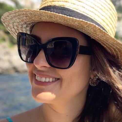 Cat eye acetate frame oversize sunglasses women gradient grey lens fashion style