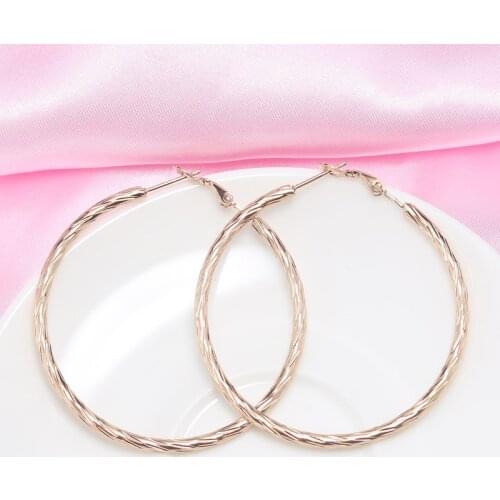 Rose Gold Oversized Earrings Circle Womens Ear Creoles Hanging Earrings Pendants Fashion Jewelry Stainless Steel Hoop Earrings