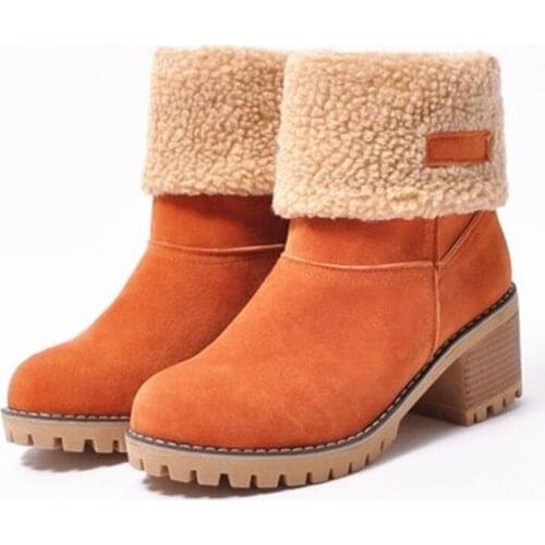 2021 Early Winter New Fashion European Style Snow Boots for Woman Pointed Toe Middle Heel Slip-on Plush Thickening Shallow Shoes