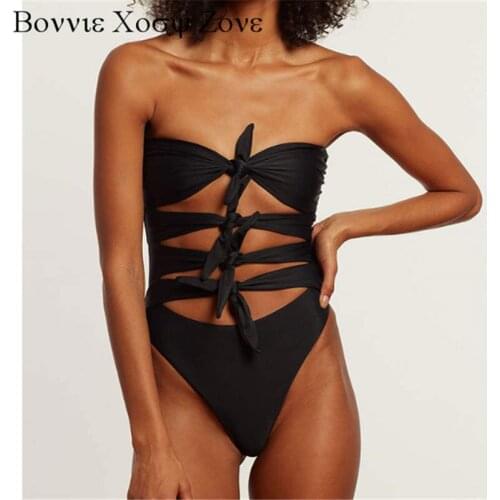 Women Straight Across Sleeveless Solid Strappy Skinny Sleeveless One-piece Swimwear