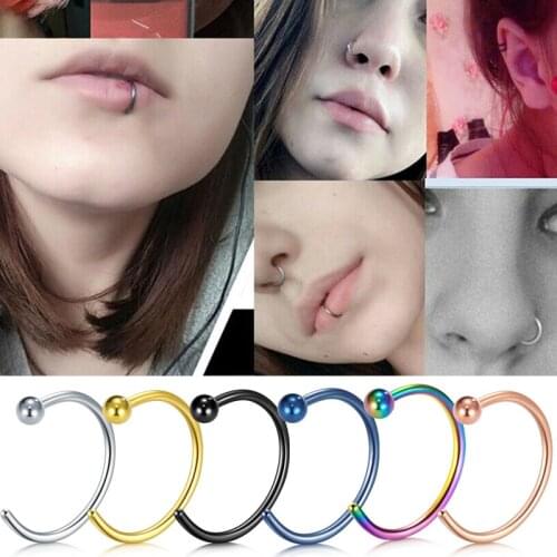 1-6pcs 18G 20G Fake Nose Ring C-Shape Nostril Stud Lip Cuff Ring Earring Helix Rook Tragus Faux Septum Body Piercing Jewelry