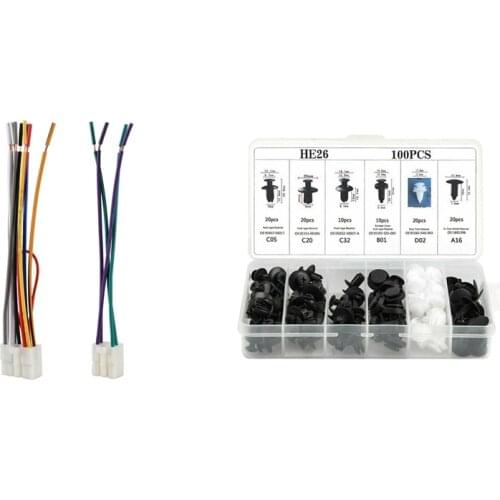1 Pair Stereo Cd Player Wiring Harness Connector Cable & 100Pcs Auto Car Fender Liner Fastener Retainer Push Clip Pin