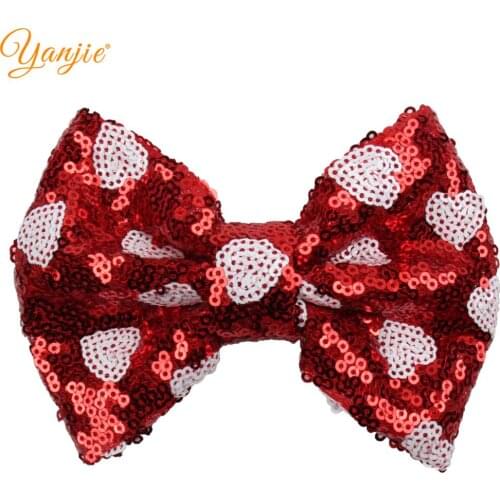 10pcs/lot 2021 Classical Valentines Embroidery Heart 5" Sequins Hair Bow Barrette Women DIY Hair Accessories Festival Headwear