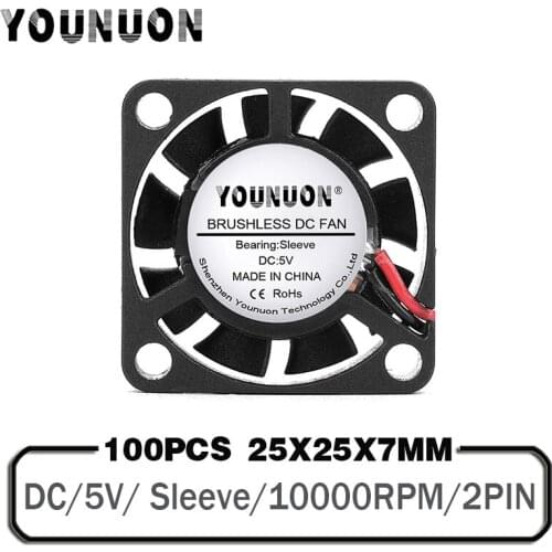 100 Pieces 25mm Micro Mini Brushless Fan High Air Volume Heat Sink 2507 DC 5V 10000RPM Small Cooling Fan 25*25mm 25x25x7mm Fans