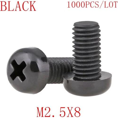 1000PCS wholesale M2.5*8 M2.5x8 black nylon plastic round pan head screw