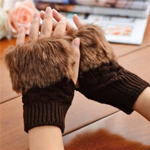 2021 New Women Cute Plush Mittens Warm Soft Plush Short Fingerless Gloves Ladies Knitting Gloves Costume Half Finger Party Gift