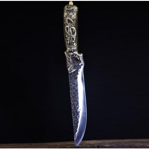 7" Handmade Viking Knife 7Cr17CoMoV High Carbon Steel Hunting Outdoors Sharp Cleaver Kitchen Knives Copper Dragon Decor Handle