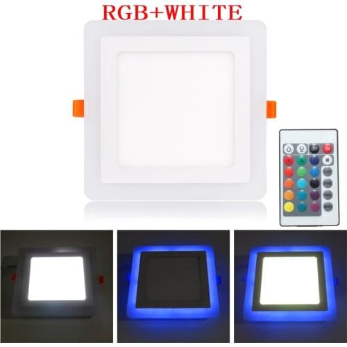AC100-265V LED Panel Light 6W 9W 18W 24W Square Concealed Dual Color Cool White+Blue/Red/Pink/RGB Lamp Downlight