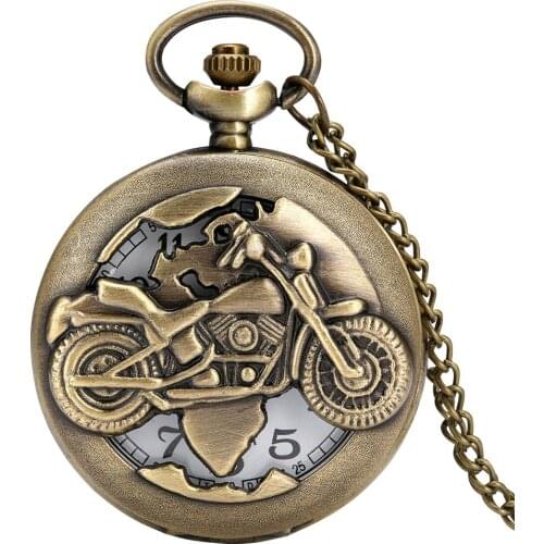 Antique Bronze Hollow 3D Motorcycle Autocycle Autobike Pattern Quartz Pocket Watch Necklace Pendant Chain Gift Reloj De Bolsillo