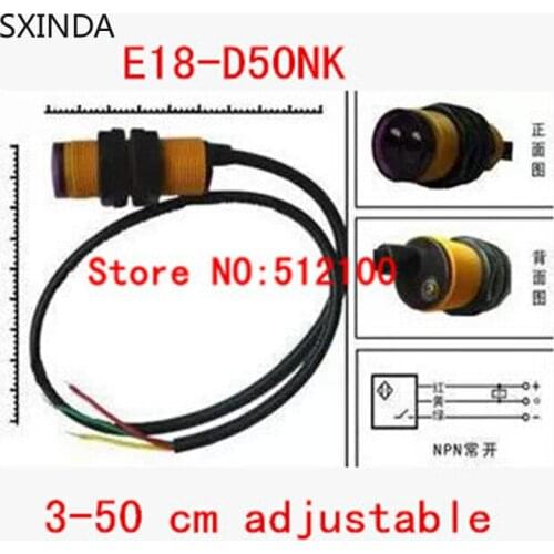 Free shipping 10pcs/lot 100% new 3-50cm adjustable E18-D50NK infrared obstacle avoidance sensor proximity switch