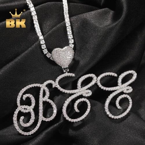 THE BLING KING Custom Cursive Letters Brush Pendant Necklace Iced Cubic Zircon Words Name With Tennis Chain Charm Hiphop Jewelry
