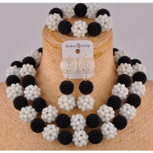 Black and white pearl and crystal costume necklace african jewelry set nigerian wedding set FZZ94