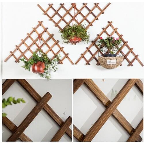 Flower Pot Holder Wooden Fence Creative Grid Flower Stand Wall Display Flower Shelf Planter Basket Hooks Wall Garden Fence