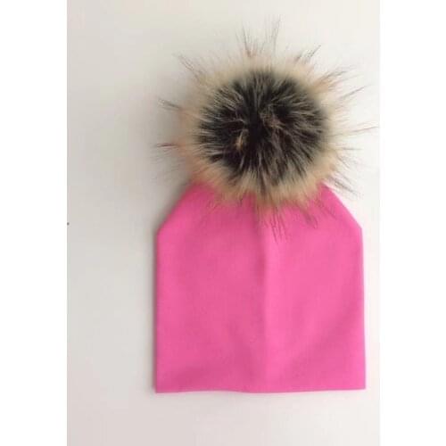 Childrens infant toddler raccoon faux fur pompom hat cap for Kids baby boys girl cotton newborn props hat beanie for kids