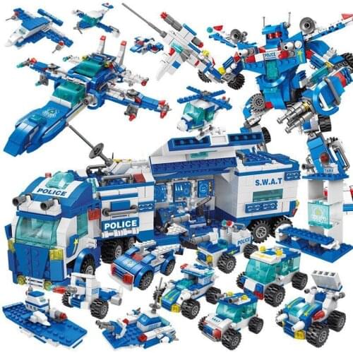 City Police ROBOT Toy SWAT Truck Car Model Building Blocks Sets Juguetes DIY Brinquedos Bricks Kit Educational Kids Toys