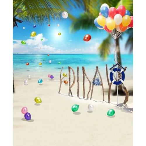 5x7ft Holdiay Beach Sea Balloon Tree Photography Backdrops Photo Props Studio Background