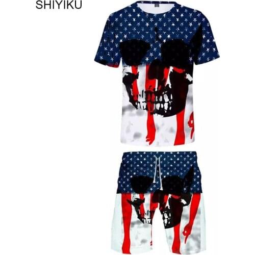 Mens Sets Hot US Independence Day Patriot 3D Print Tshirt and Beach Shorts Set Summer High Quality Trendy Sets