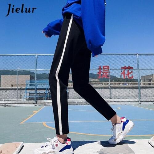 Jielur White Side-stripe Pants Women Patchwork Harem Pants Leisure Sweatpants Female Winter Autumn Loose Pockets Trousers M-XXL