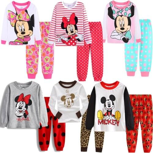 2021 Kids Pajamas Set Children Sleepwear Cartoon Mickey Minnie Mouse Pyjamas Pijamas Baby Boys Girl Cotton Nightwear Clothes Set