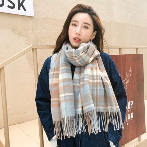 Korean Japanese Fashion New Imitation Cashmere Color Lattice Scarf Female Girls Autumn And Winter Casual Warm Shawl Wrap
