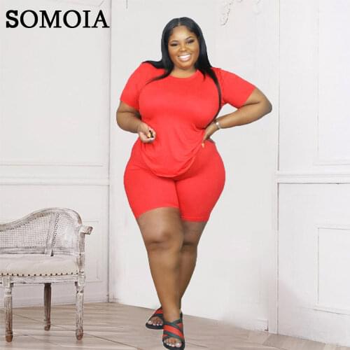 5XL Plus Size Two Piece Suit Solid Color Womens Clothing Fashion Round Neck Short Sleeve Sports Casual Loose Set Dropshipping